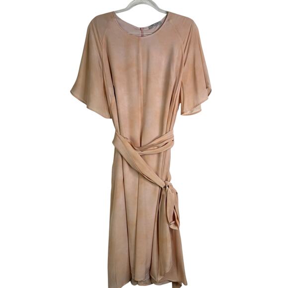 MM Lafleur The Jessica Dress Brushstroke Size XL 100% Silk Peach Salmon Career - Picture 3 of 15